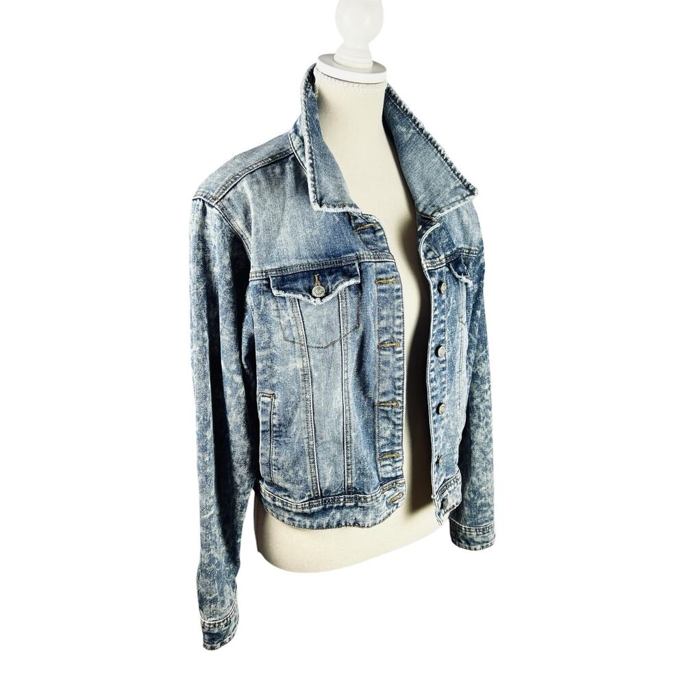 Judy Blue Rigid Magic 1XL Distressed Denim Jacket Medium Wash Boyfriend Fit - Picture 4 of 4
